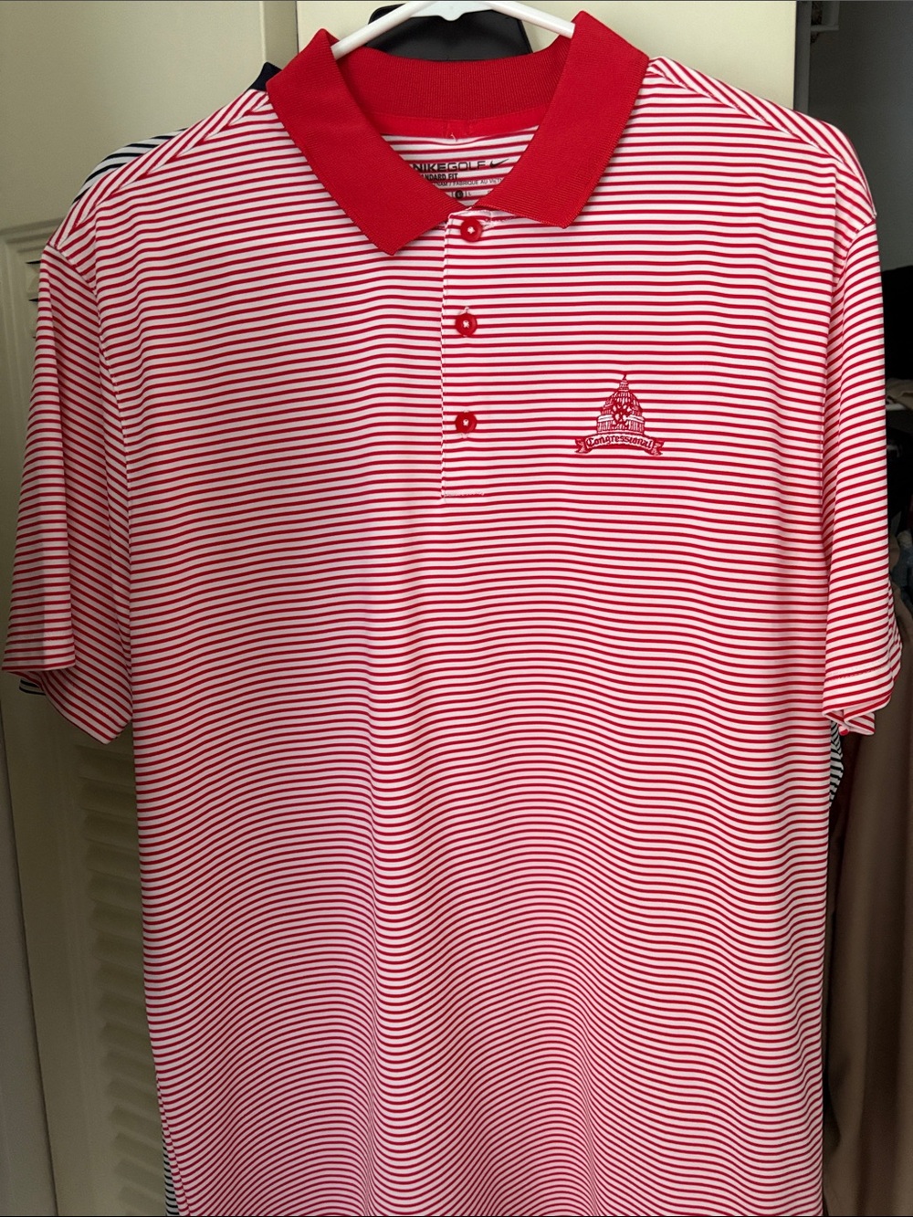 Nike Red Striped Polo Shirt with Congressional Country Club Logo - Men